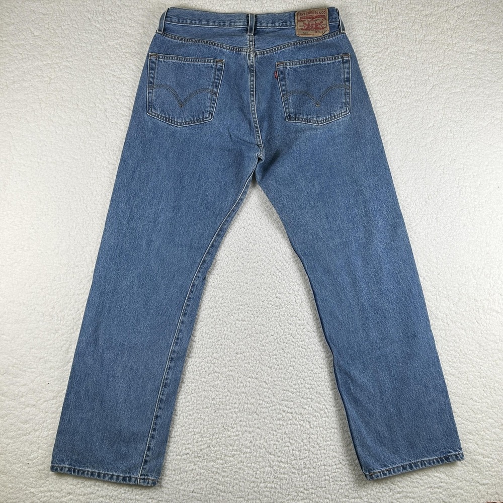 Vintage Levis 501 Jeans Mens 34x32 Denim Regular Straight Button Fly Batwing Tag - Picture 2 of 14